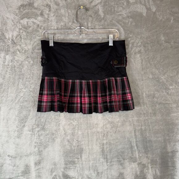 Vintage Candies Y2K Mini Plaid Skirt Size 9 Pink Black Pleated Punk Goth Rock - Picture 4 of 7